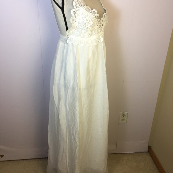 Zara Strappy Guipure Maxi Lace Dress XS Womans White V-neck Low Back Beach Boho - Picture 6 of 14